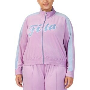 Fila‎ Plus Size Valery Logo Zip-Front Velour Jacket Pink Size 4X